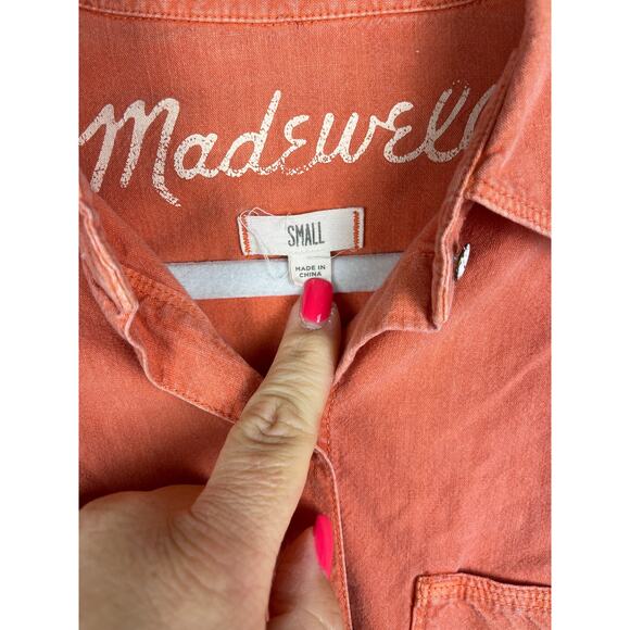 Madewell Casual Brick Orange Long Sleeve Chest Pocket Button Up Shirt Size Small - Picture 6 of 10